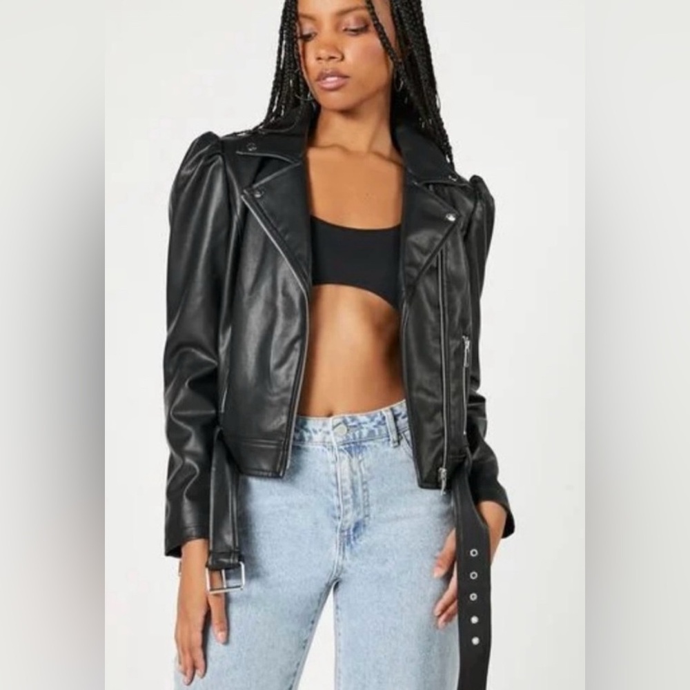 Forever 21 Faux Leather Puff Sleeve Jacket Size Small, Never Worn